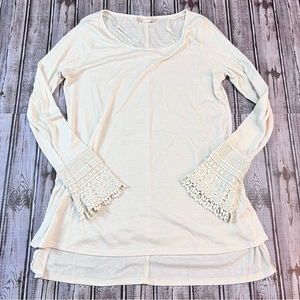 Altar’d State Cream Ribbed Crochet Long Sleeve Top size Small *